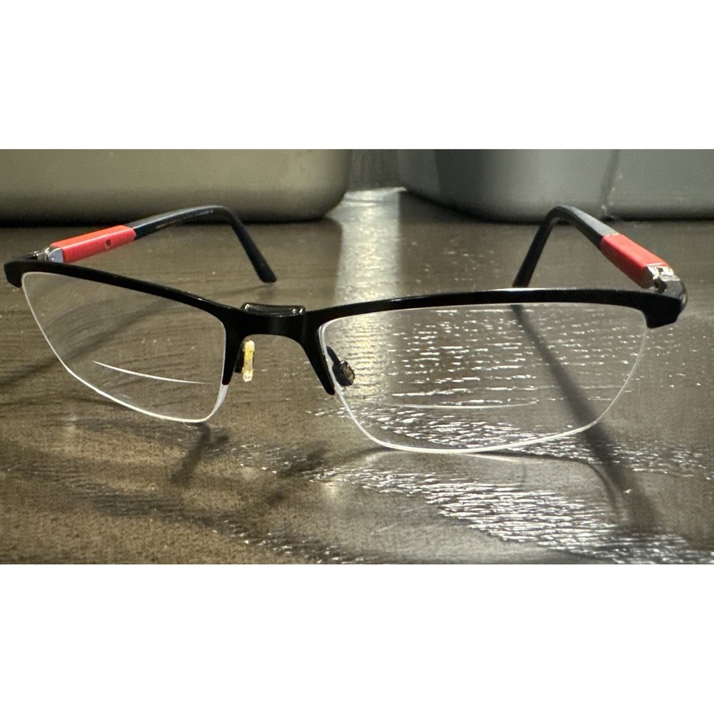 EasyClip EC348 Eyeglasses Frames 56-17-140 Black Red Magnetic Clip On